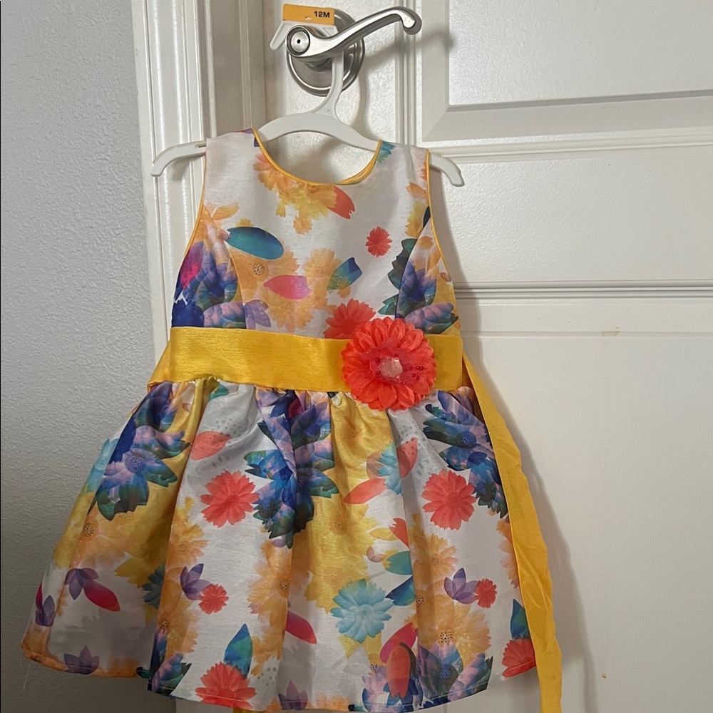 Floral Sleeveless Dress with Yellow Sash